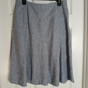 Vintage Classic Linen Blend Blue Knee-Length A-Line Skirt with belt loops Sz 12